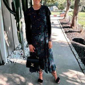 Green and Orange Animal Print Wrap Dress